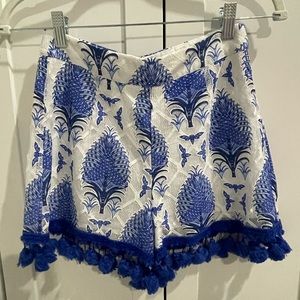 Luxxel Blue White Lace Pom Pom Shorts Sz S